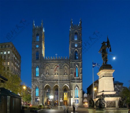 蒙特利尔圣母院教堂夜景图片