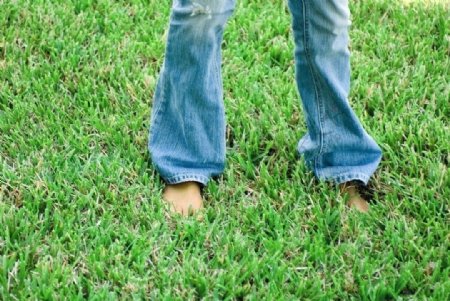 草地上赤着脚的女人图片