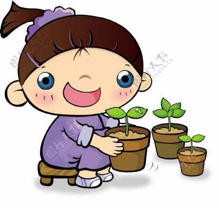 种植盆栽的女孩图片