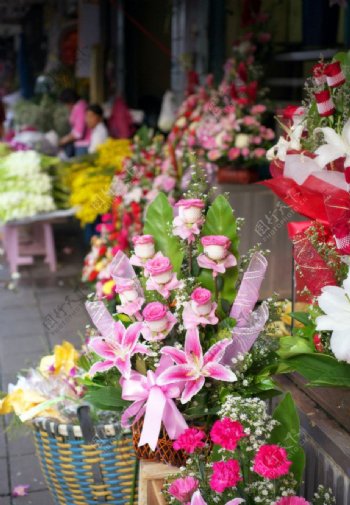 曼谷花市的花篮图片