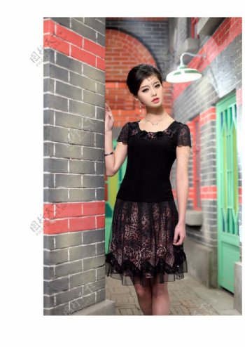 韩版黑色裙图片