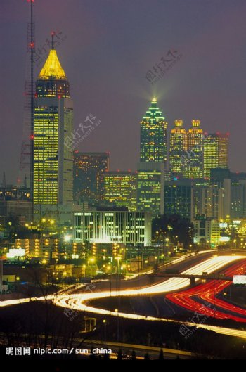 美国城市夜景灯光繁华图片
