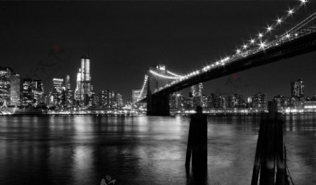 纽约夜景黑白图片