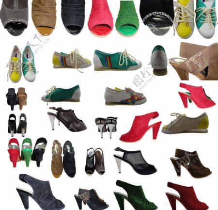 不同款式各种造型的女鞋勾图分层图片