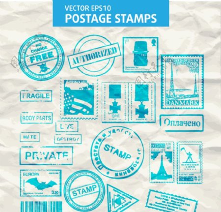 蓝色邮票邮戳印章图片