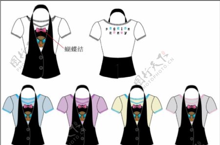 韩日夏服装设计印花TSHIRT背心马甲女蝴蝶结眼镜图片