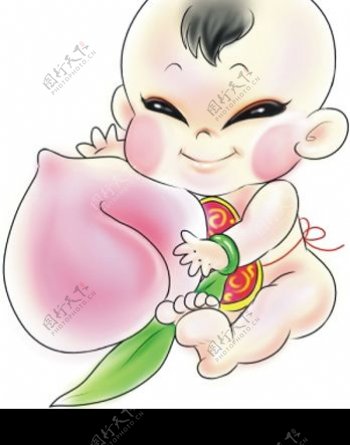 拿寿桃的可爱童子位图图片