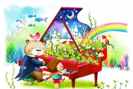 小熊弹钢琴图片