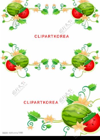 韩国花卉水果与蝴蝶花边矢量素材图片