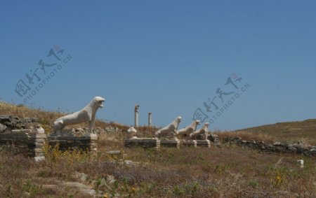 希腊提洛岛上狮子石像图片