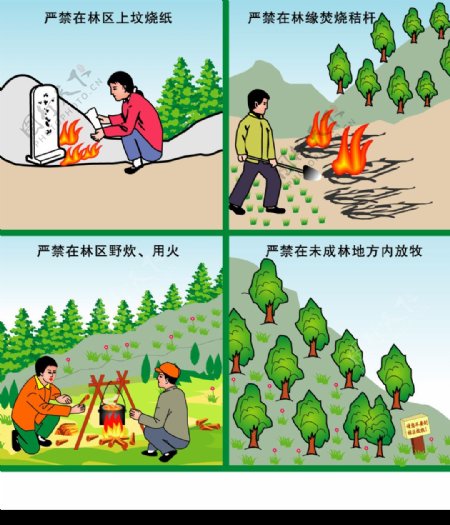 森林防火系列矢量图画图片