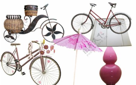 自行车台灯纸伞图片