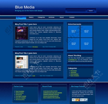 蓝色的媒体网站模版图片
