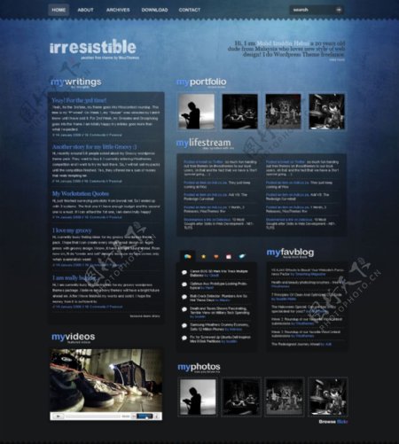 酷蓝色Irresistible网站设计模板素材图片