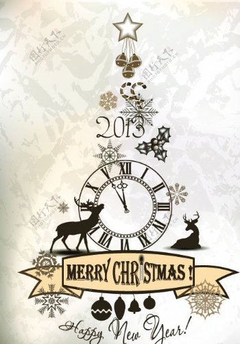 圣诞树麋鹿时钟图片