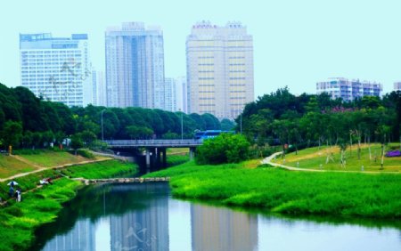城市生态河流景观图片