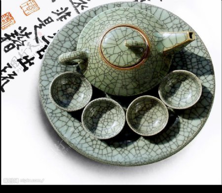 哥窑开片瓷茶具图片