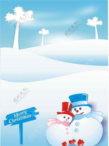 圣诞节雪地雪人雪景图片
