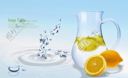 柠檬水果水珠分层素材图片
