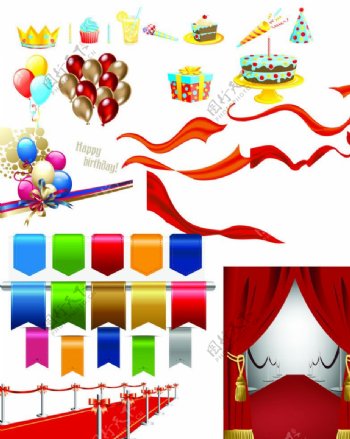 生日蛋糕气球彩带图片