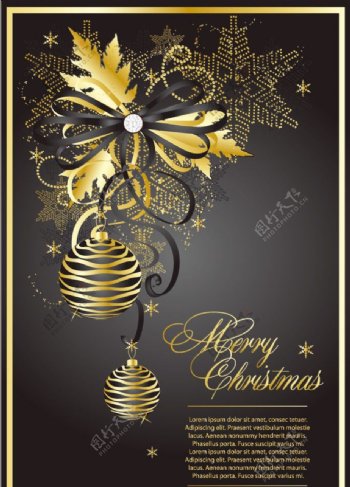 金色动感圣诞背景底纹蝴蝶结边框金色枫叶星星图片