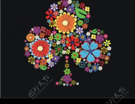 色彩斑斓的花卉组成的梅花图案矢量素材图片