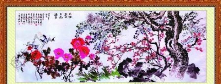 国画梅花松树牡丹图片