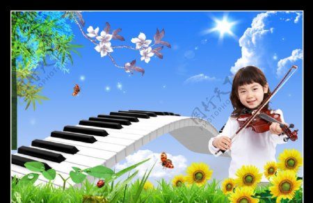 小女孩钢琴图片