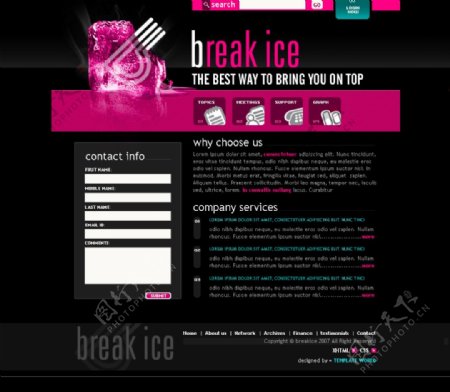 黑粉色系PSD网页模板图片
