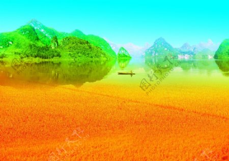 山水稻田图片