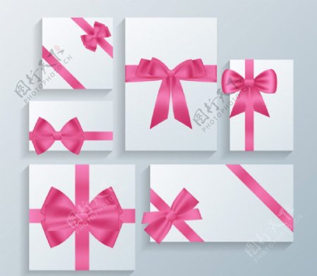 6款粉色蝴蝶结装饰卡片图片