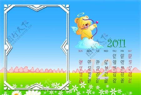 2011卡通兔儿童台历模版12月图片