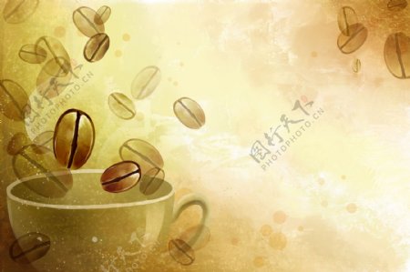 咖啡豆与咖啡杯PSD分层素材图片