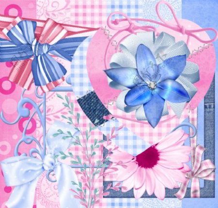 花朵缎带蝴蝶结粉蓝图片