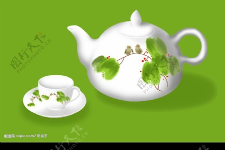 卡通茶壶和茶杯图片