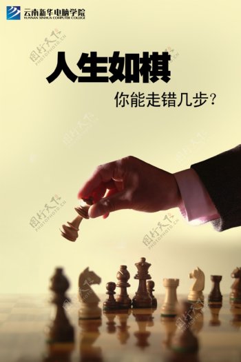 学校励志海报张贴象棋人生图片