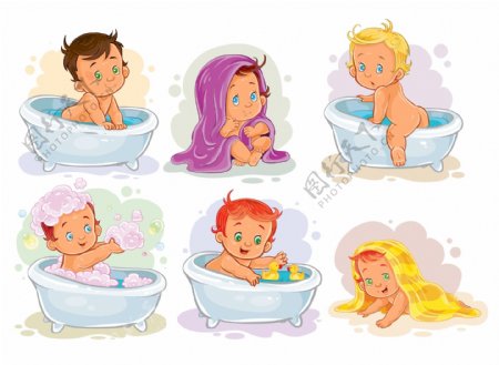 卡通洗澡的孩子