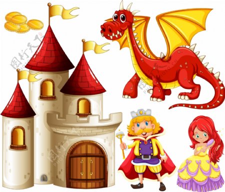 童话故事以恶龙和公主的插图
