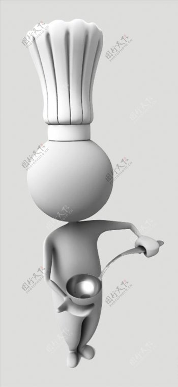 3D小人小白人厨师卡通人