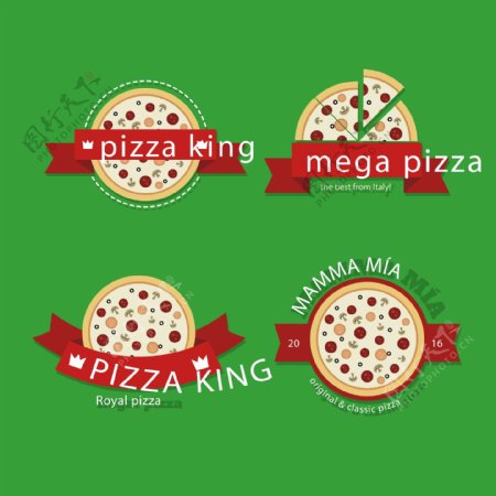 4款创意披萨标签矢量素材