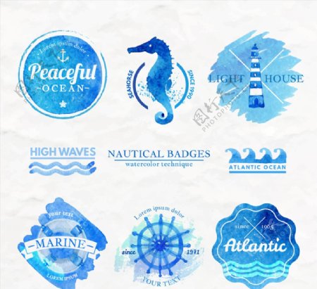 8款水彩绘航海标志矢量素材