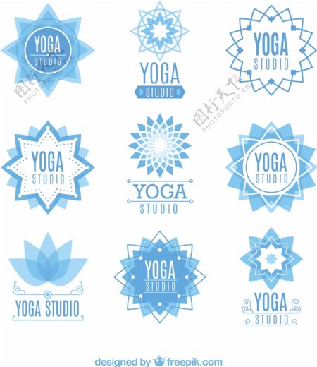 浅蓝色瑜伽中心的花卉标志