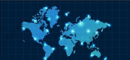 世界地图蓝色世界地图线描