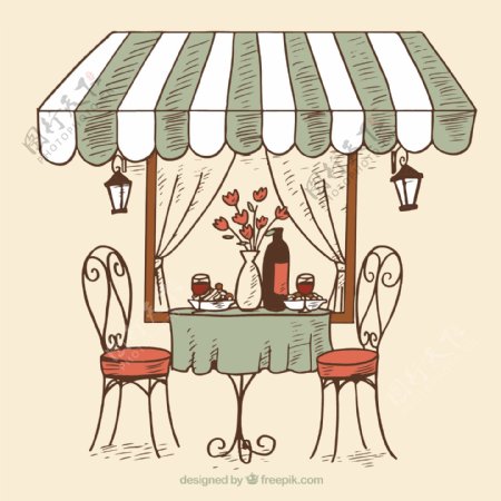 手绘浪漫的餐厅