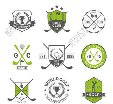 绿色高尔夫俱乐部标签矢量图