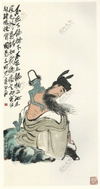 齐白石书法绘画艺术钟馗搔背图