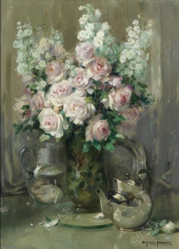 欧洲花卉花瓶油画