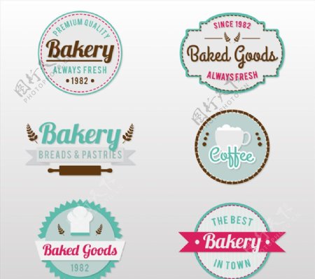 6款面包店食品商铺标签矢量素材
