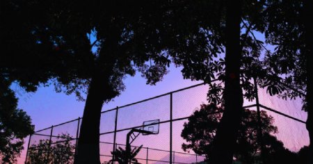 夕阳中的篮球场