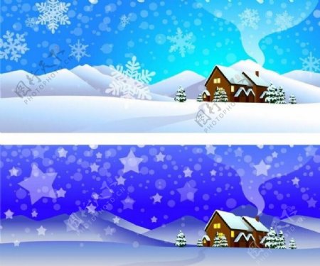 美丽乡村雪景插画